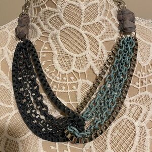 Multicolor Chain Necklace Blue Silver